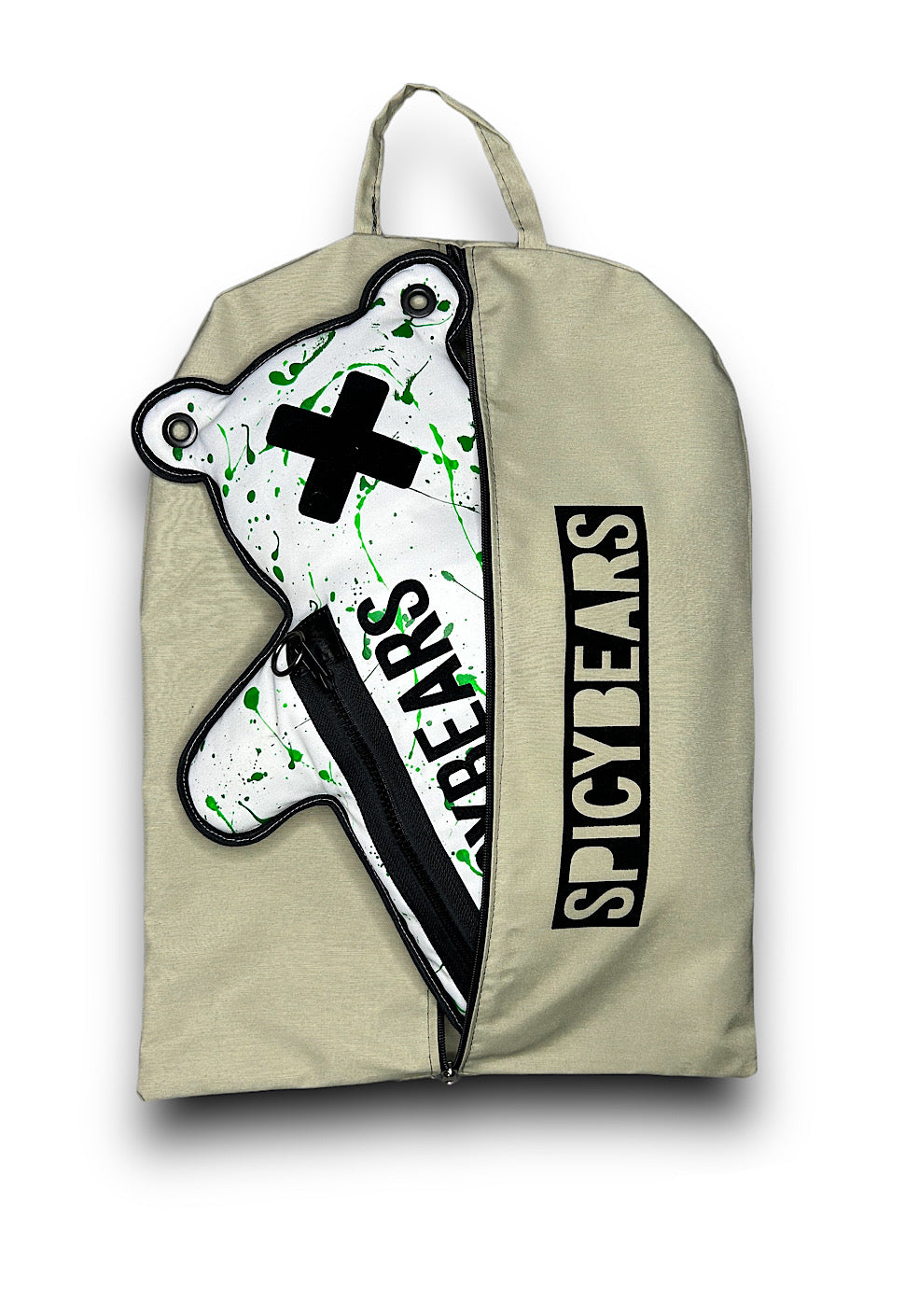 White | Black velvet | Splash Of Green Bear Bag - SPICYBEARS