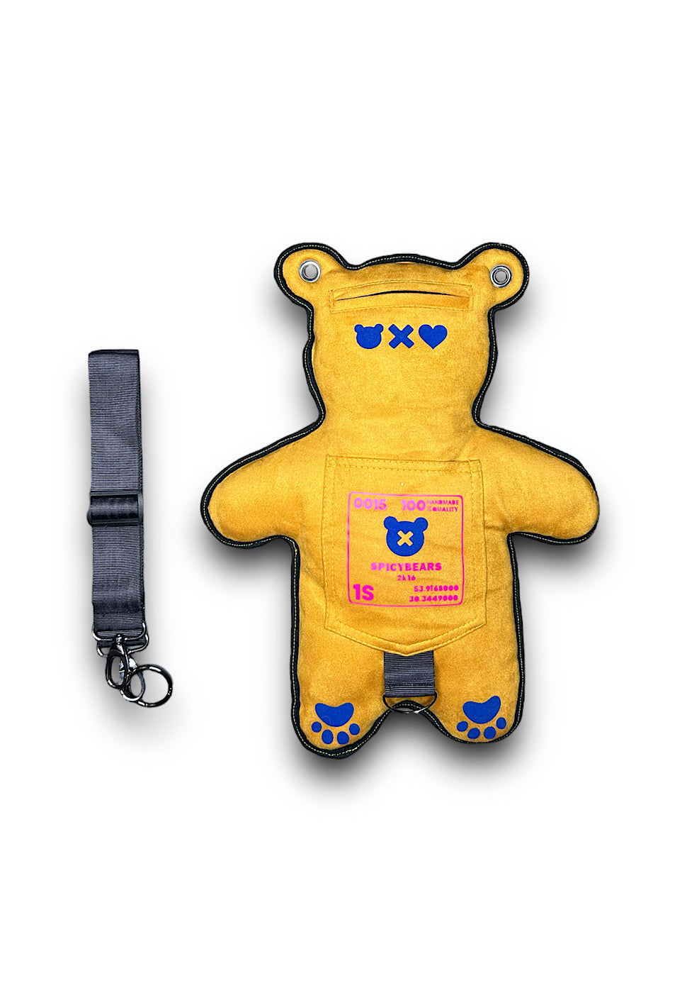 Yellow Faux Suede | Neon Pink | Blue Velvet Heart Edition Bear Bag - SPICYBEARS