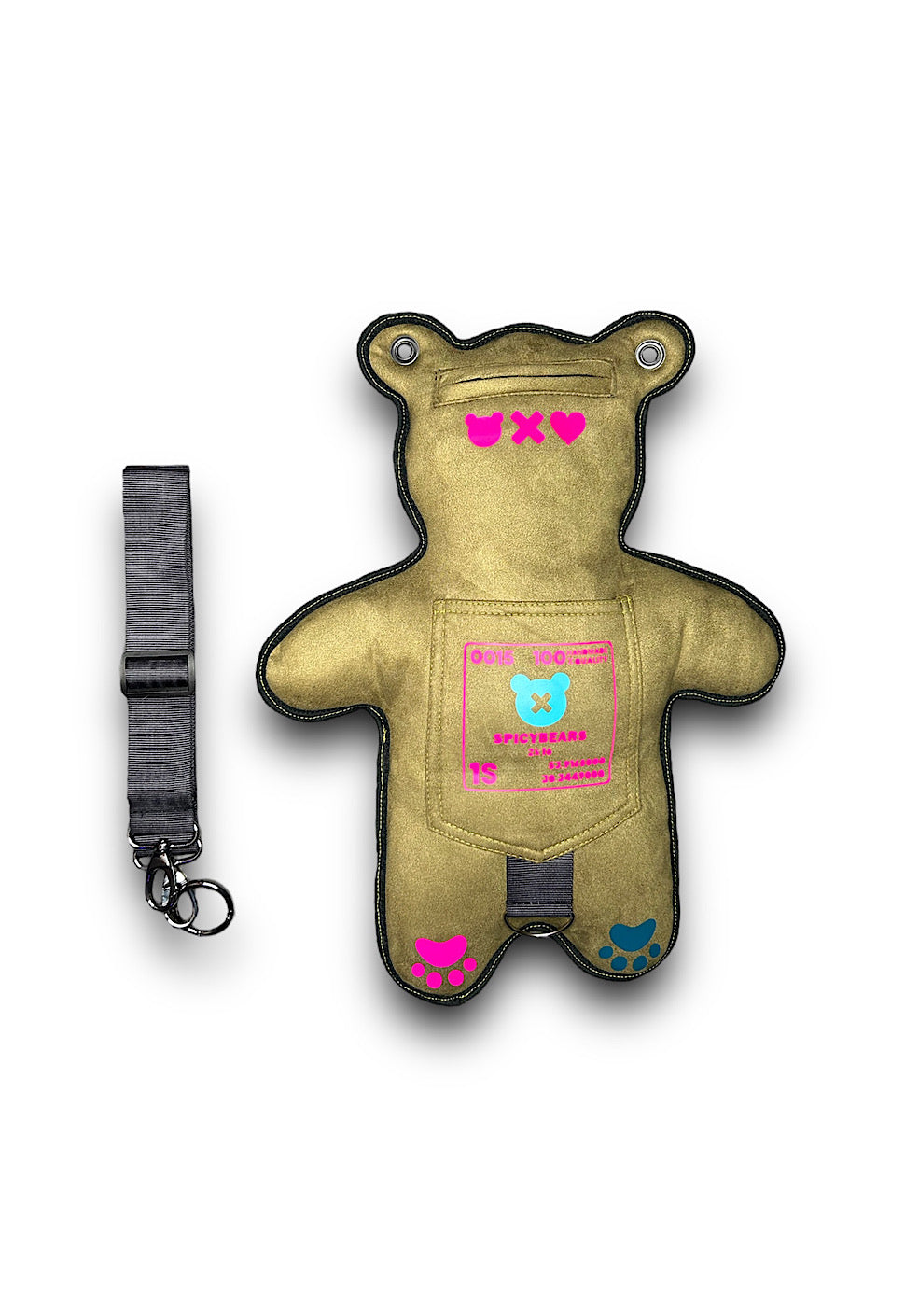 Browny Green Faux Suede | Neon Pink | Dark Teal Heart Edition Bear Bag - SPICYBEARS