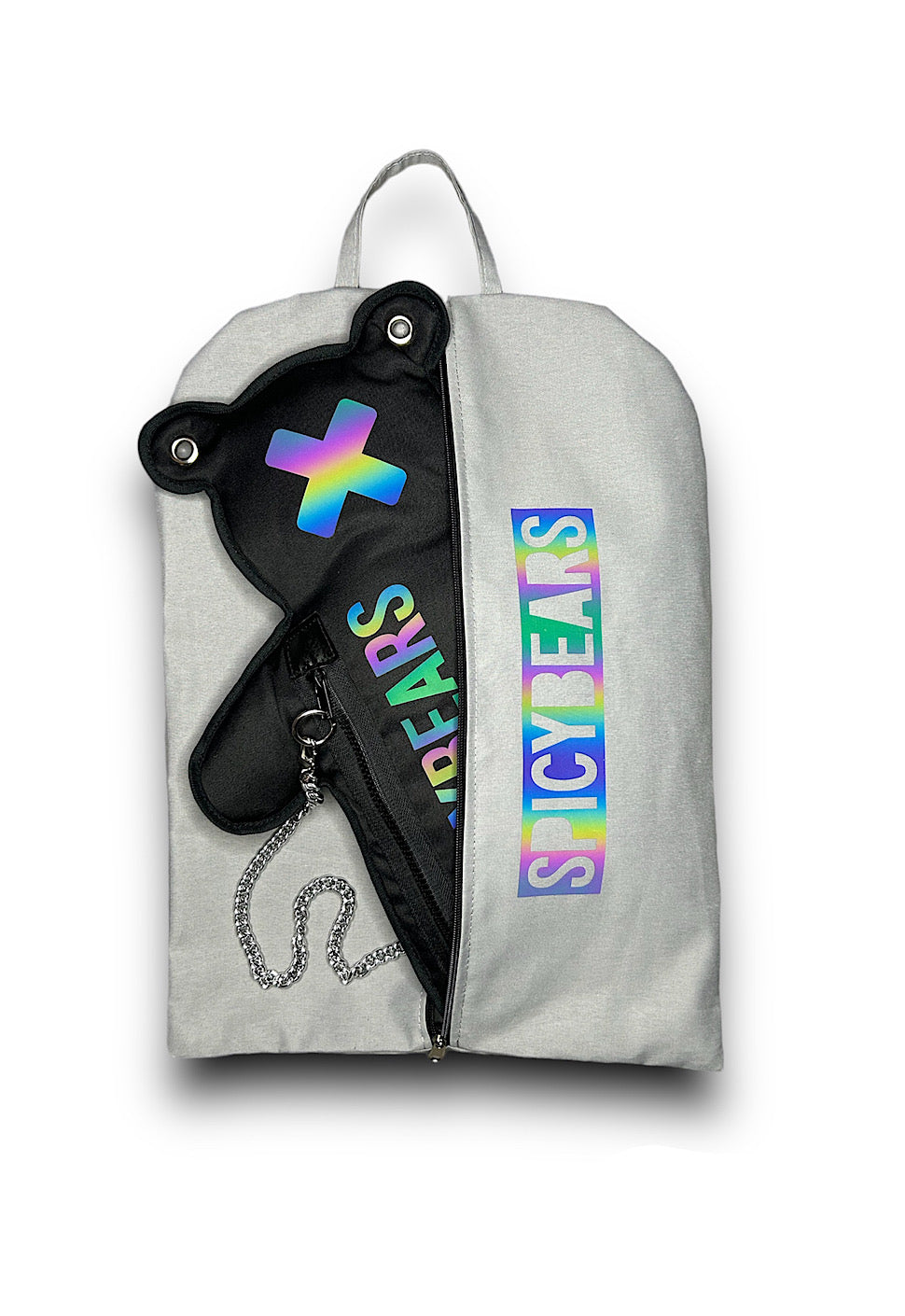 Black |  Multicolor Reflective | Rainbow Heart Bear Bag - SPICYBEARS