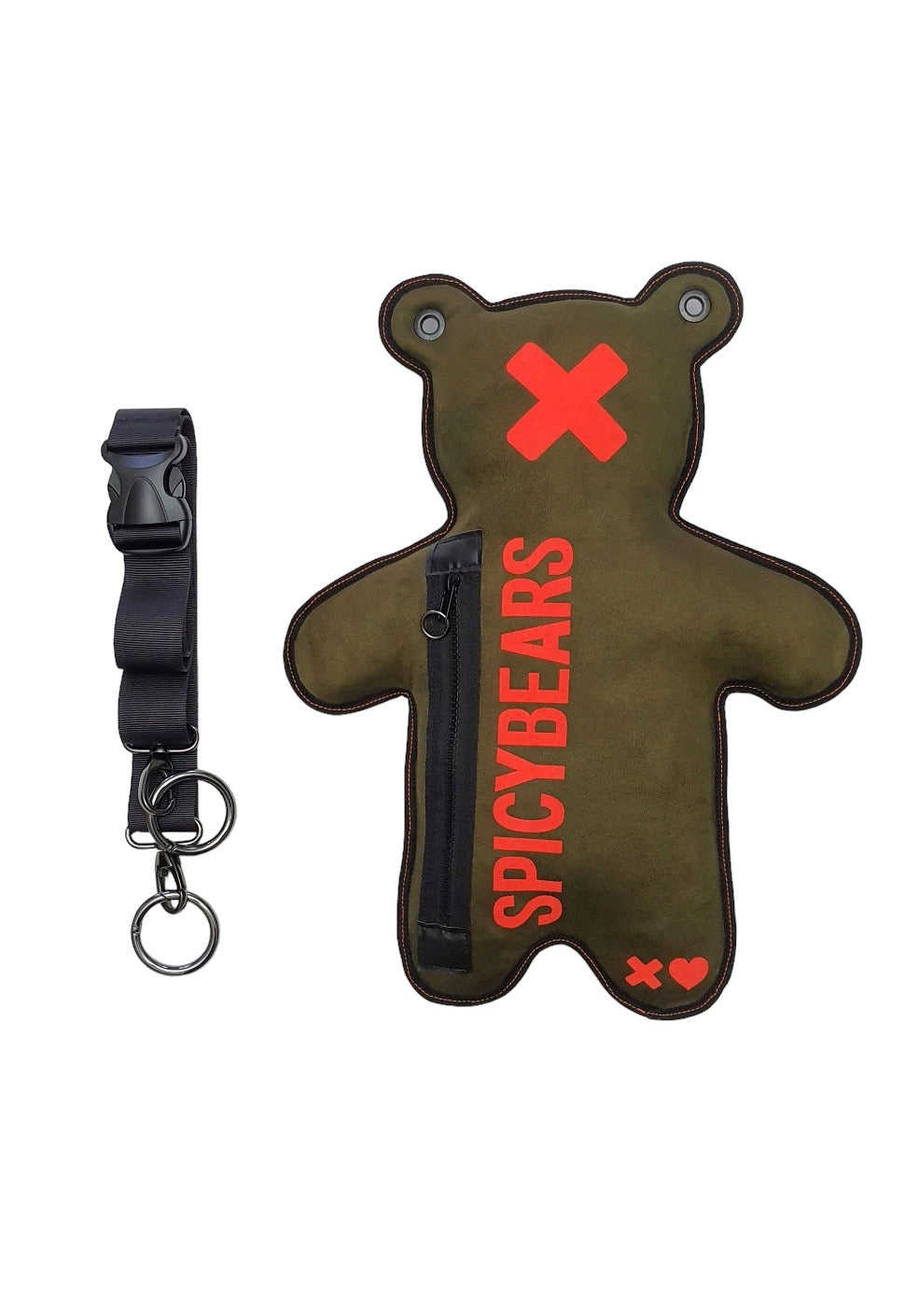 Faux Suede SPICYBEARS Bag | Khaki with Neon Orange - SPICYBEARS