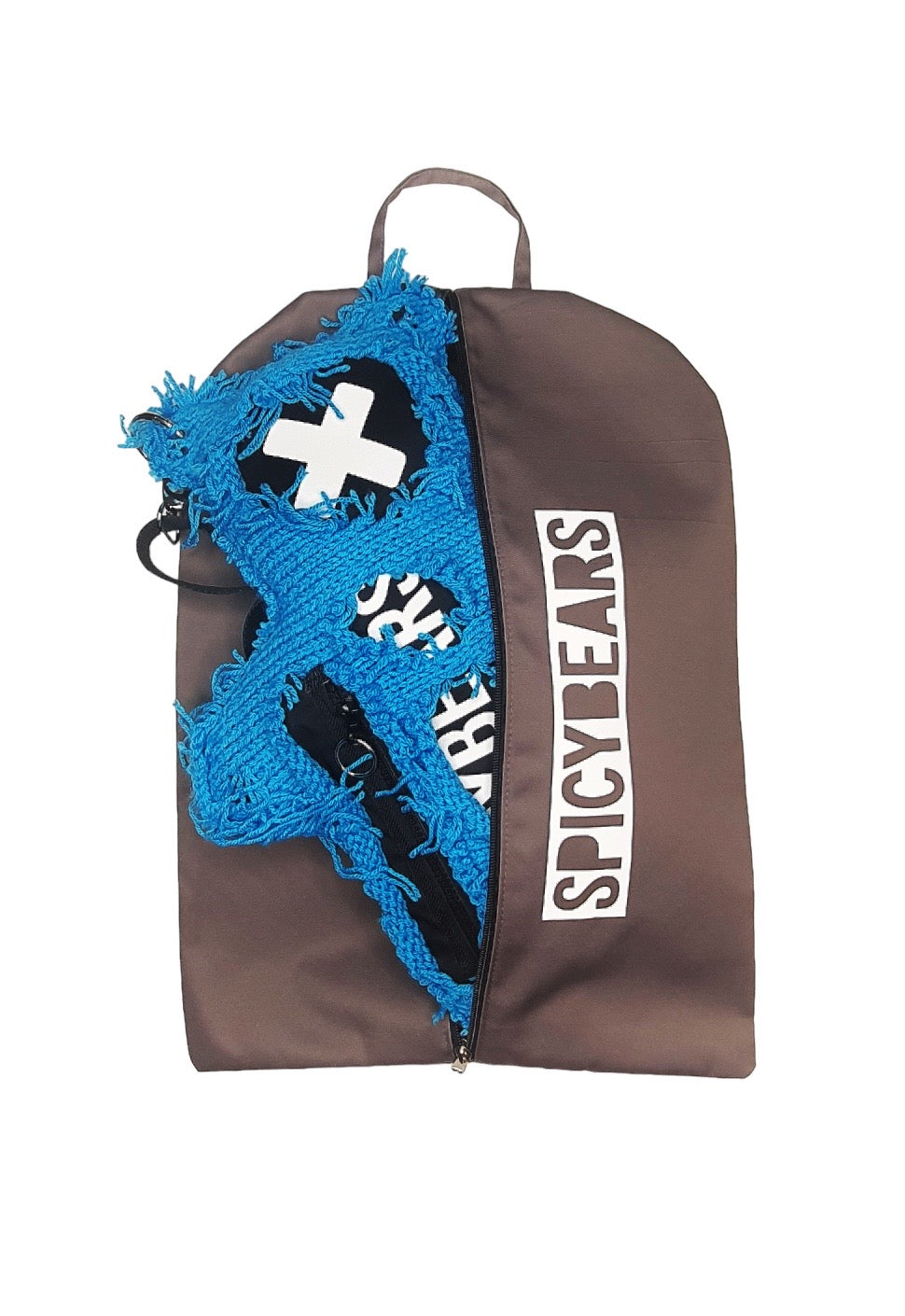 SPICYBEARS Spooky Bear Bag In Black With Blue Semi-Wool Coat - SPICYBEARS