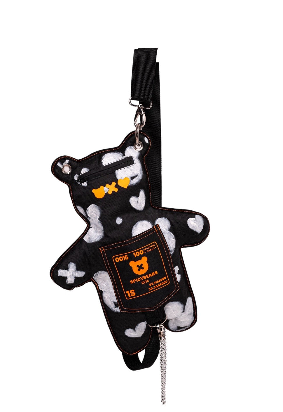 Mickey Style Hand-Painted SPICYBEARS | Black & White with Neon Orange - SPICYBEARS