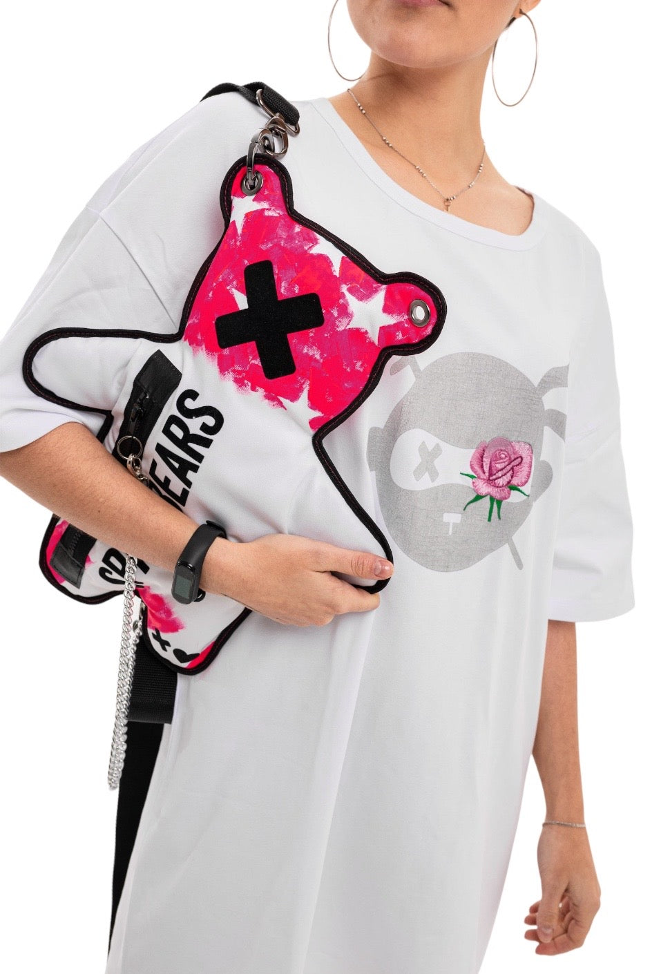 American Style White & Pink | Black SPICYBEARS Hand-Painted Purse - SPICYBEARS