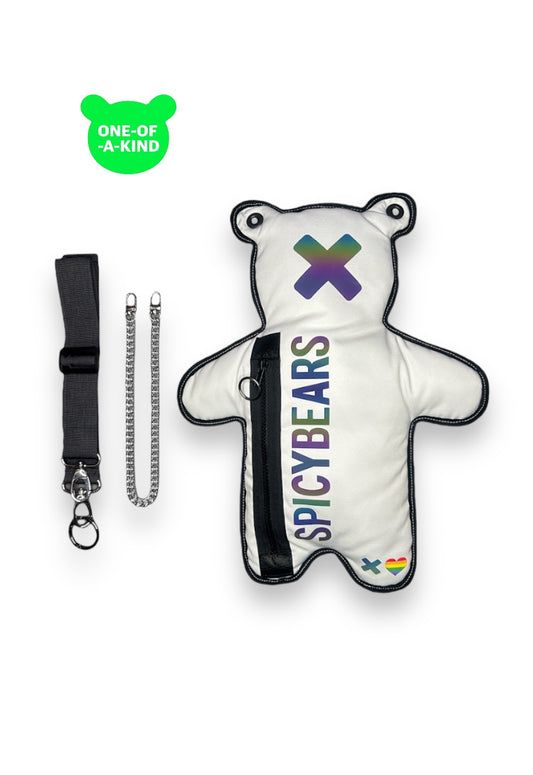White |  Multicolor Reflective | Rainbow Heart Bear Bag - SPICYBEARS