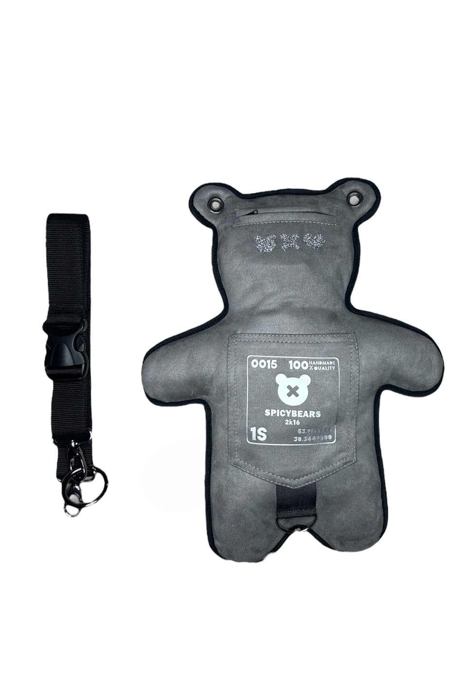 Monochrome | Gray Suede | Silver Glitter Bear Bag - SPICYBEARS