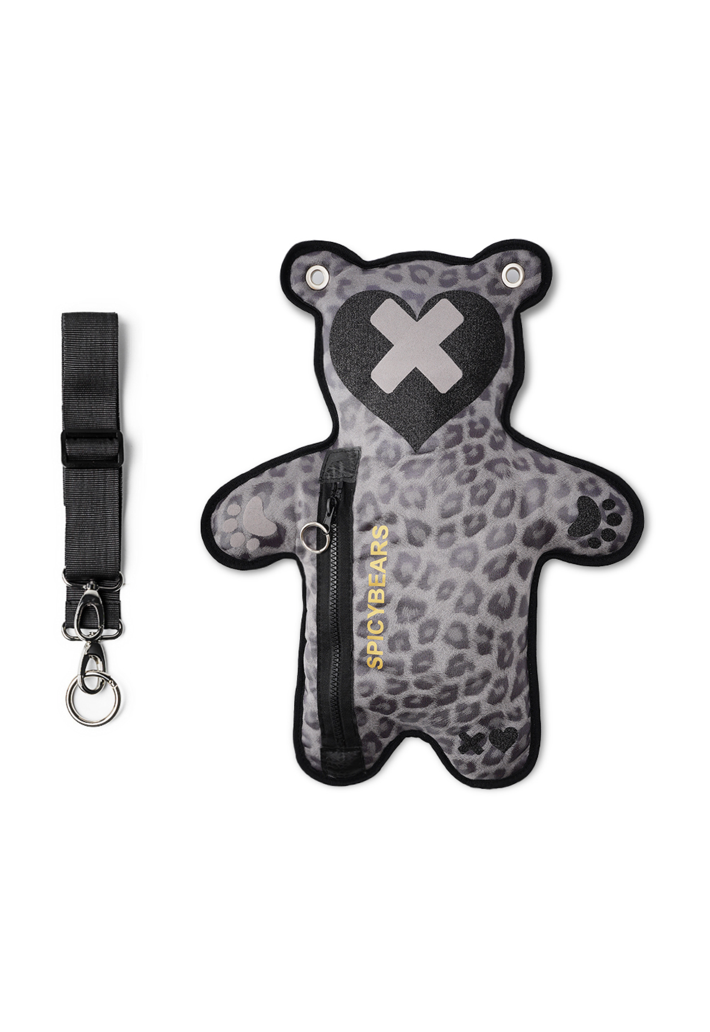 Gray Leo Faux Suede | Gray Velvet | Black Glitter Heart Edition Bear Bag