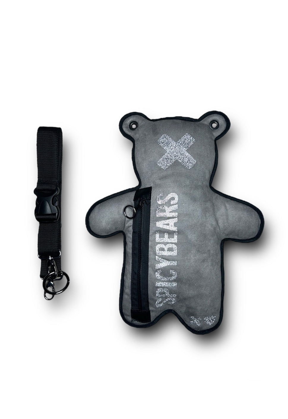 Monochrome | Gray Suede | Silver Glitter Bear Bag - SPICYBEARS