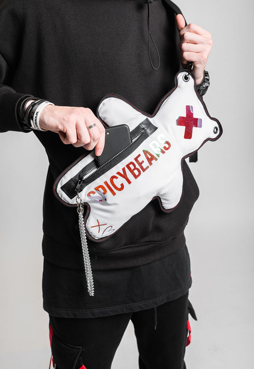 Stylish White Chameleon Print Bag with Roomy Pockets and Back Patch Pocket for Men and Women