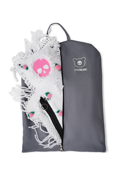 Fam Early Access - White | White Semi-Wool Coat & Roses| Spooky SkullBEARS Bear Bag - SPICYBEARS