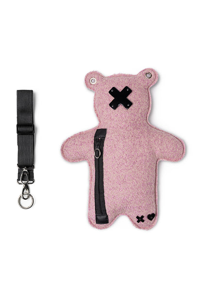 ROS | Soft Pink Bouclé | Black Acrylic Bear Bag