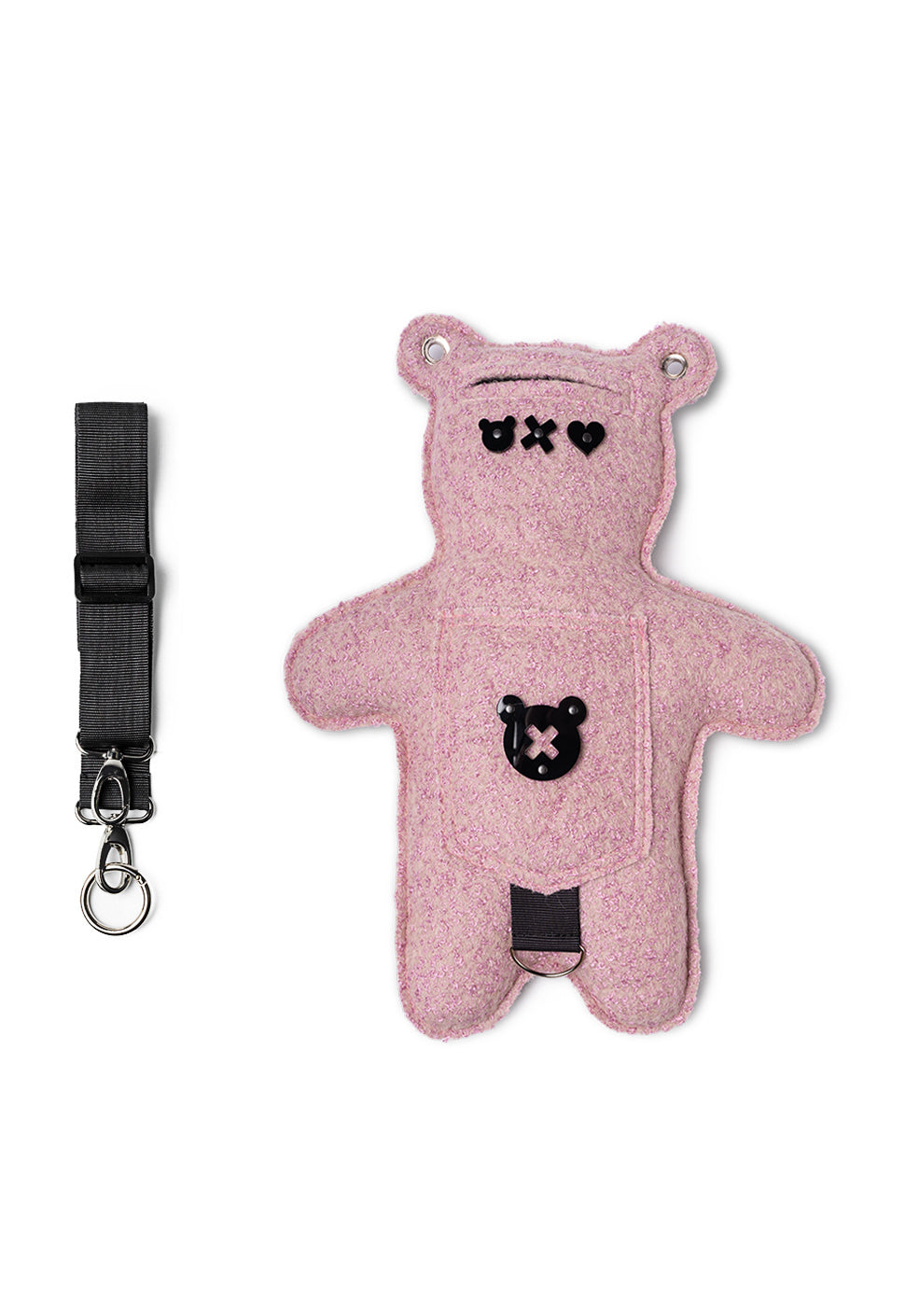 ROS | Soft Pink Bouclé | Black Acrylic Bear Bag