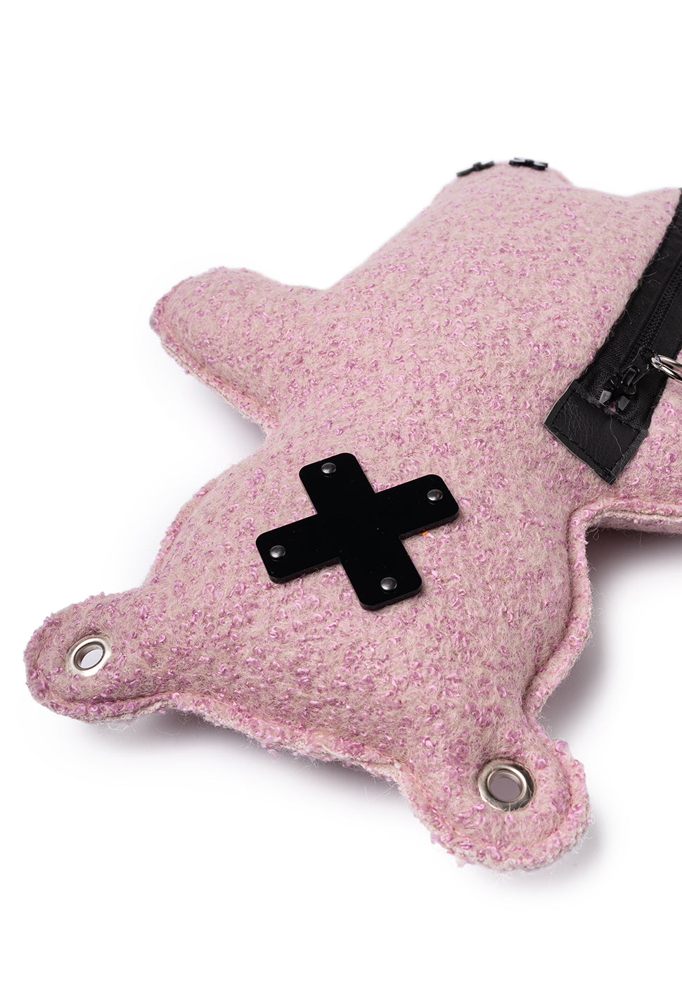 ROS | Soft Pink Bouclé | Black Acrylic Bear Bag