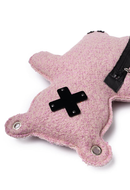 ROS | Soft Pink Bouclé | Black Acrylic Bear Bag