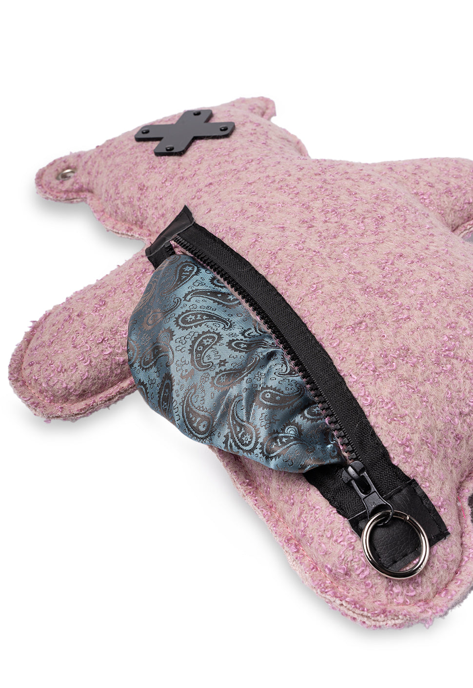 ROS | Soft Pink Bouclé | Black Acrylic Bear Bag