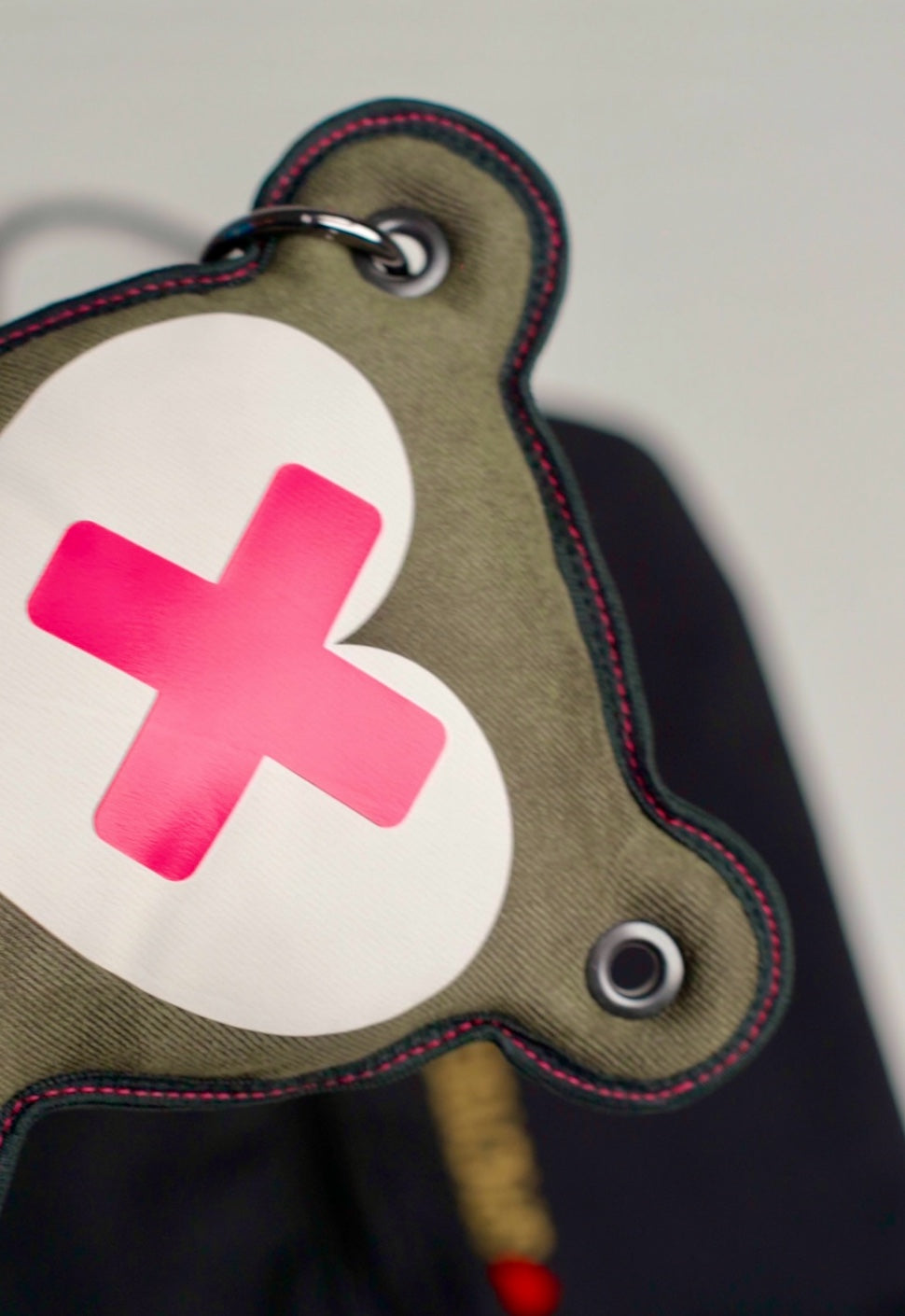 Khaki Twill | Neon Pink | White Reflective Heart Edition Bear Bag - SPICYBEARS
