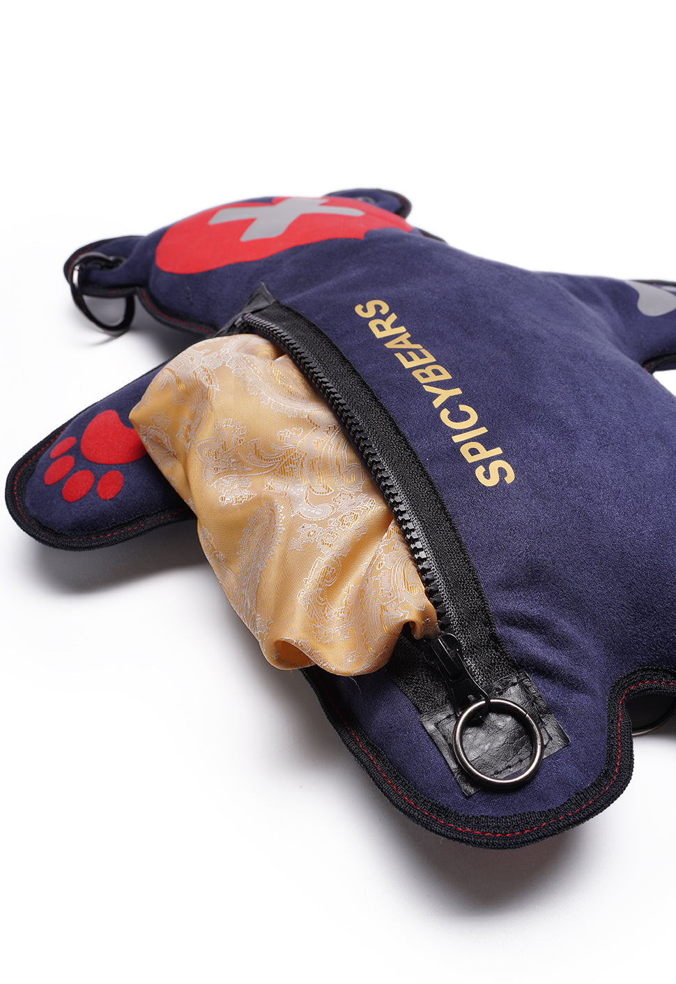Navy Blue Faux Suede | Silver Reflective | Red Velvet Heart Edition Bear Bag