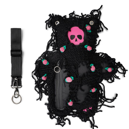 Black | Black Semi-Wool Coat & Roses | Spooky SkullBEARS Bear Bag - SPICYBEARS