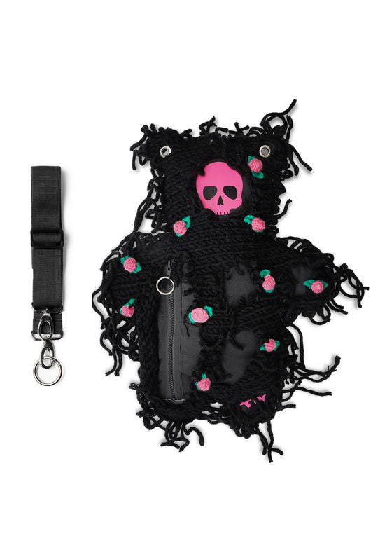 Black | Black Semi-Wool Coat & Roses | Spooky SkullBEARS Bear Bag - SPICYBEARS