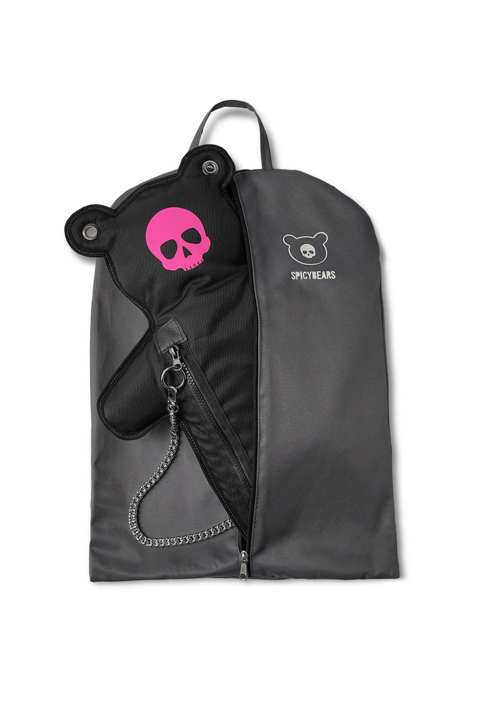 SkullBEARS 2.0 | Black | Fluorescent Reflective Pink Bear Bag - SPICYBEARS