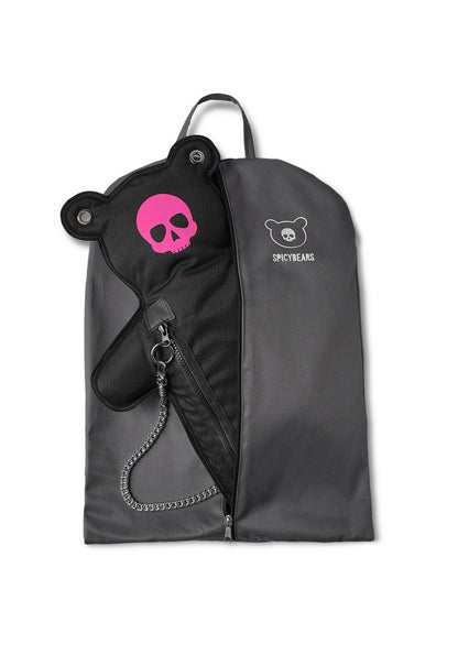 SkullBEARS 2.0 | Black | Fluorescent Reflective Pink Bear Bag - SPICYBEARS