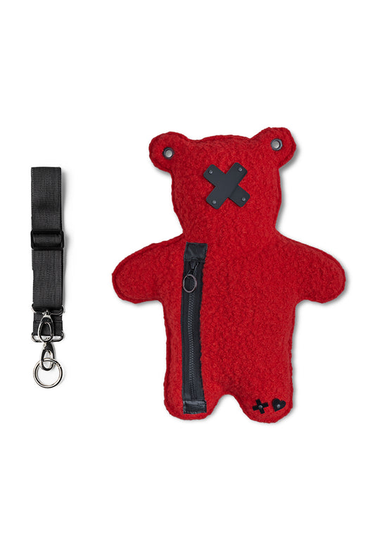 RED CUB | Red Bouclé | Black Acrylic Bear Bag