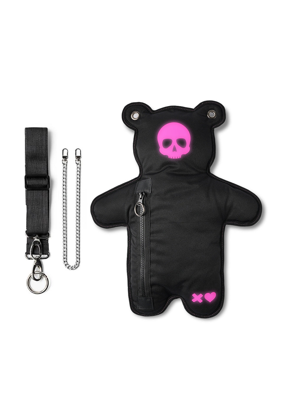 SkullBEARS 2.0 | Black | Fluorescent Reflective Pink Bear Bag - SPICYBEARS
