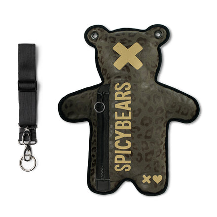 Olive Leo Suede | Gold Reflective Bear Bag - SPICYBEARS