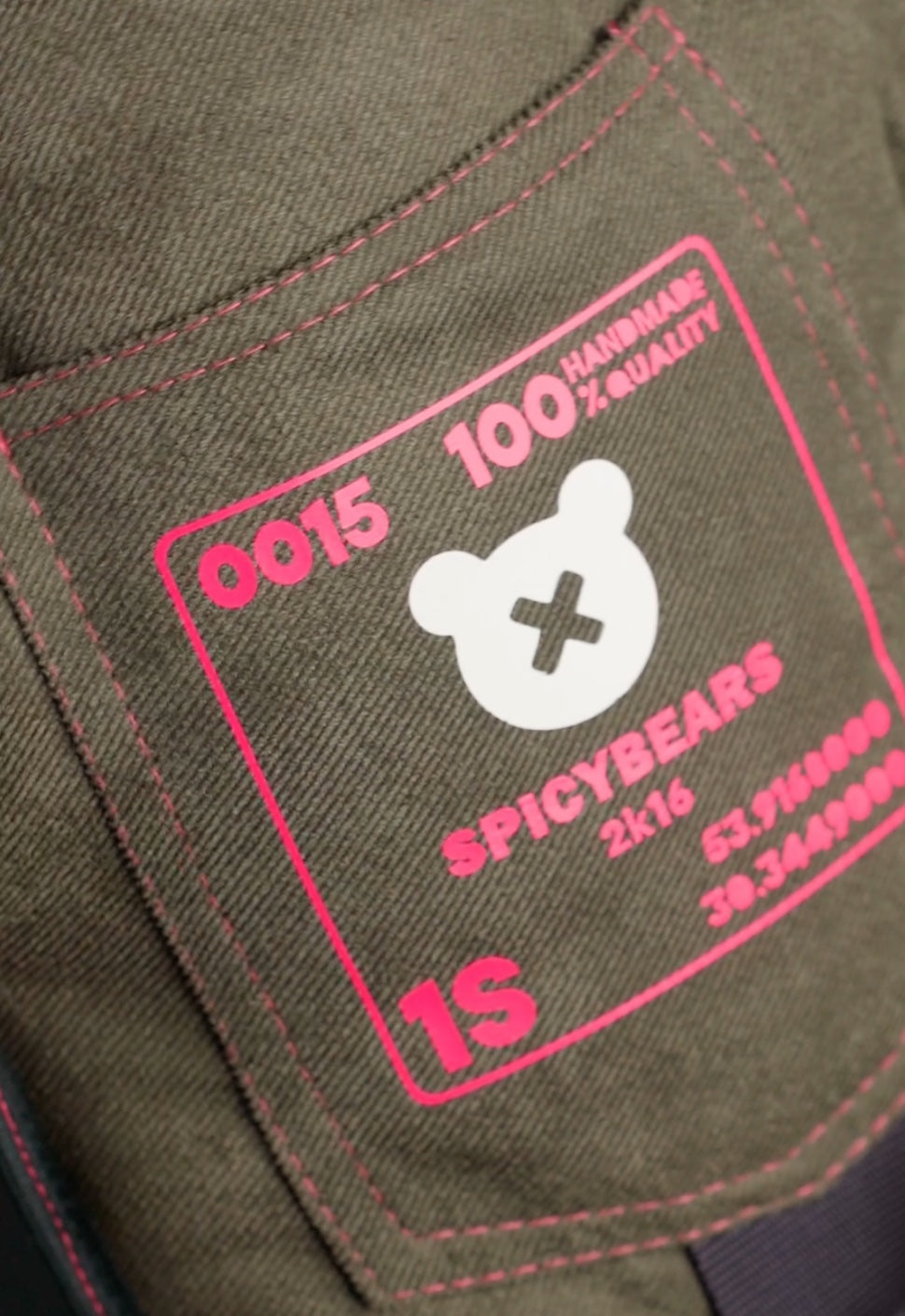 Khaki Twill | Neon Pink | White Reflective Heart Edition Bear Bag - SPICYBEARS