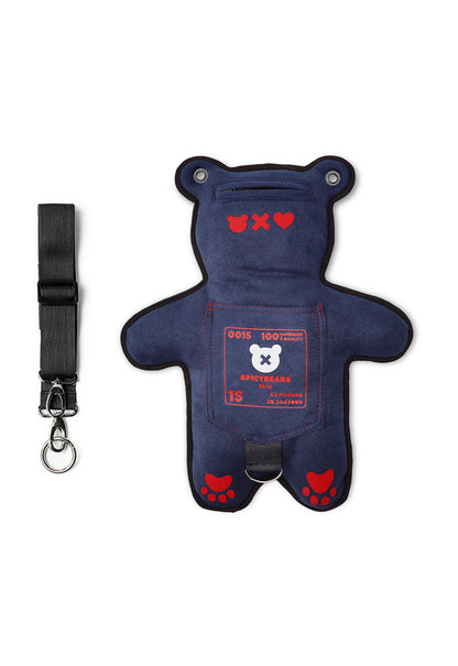 Navy Blue Faux Suede | Silver Reflective | Red Velvet Heart Edition Bear Bag