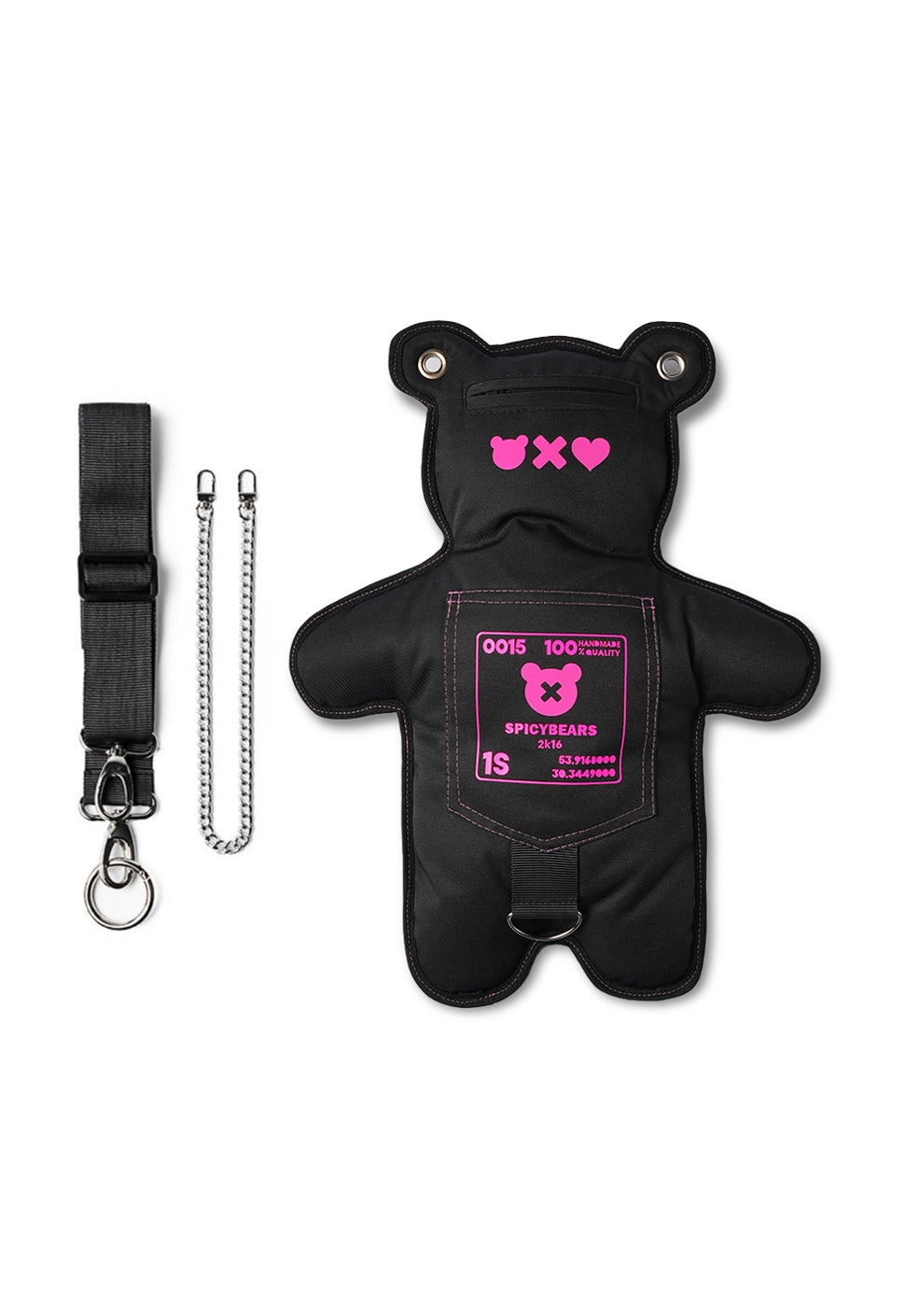 SkullBEARS 2.0 | Black | Fluorescent Reflective Pink Bear Bag - SPICYBEARS