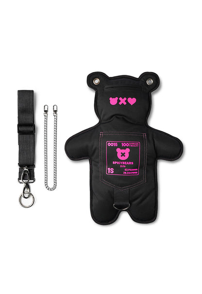 SkullBEARS 2.0 | Black | Fluorescent Reflective Pink Bear Bag - SPICYBEARS