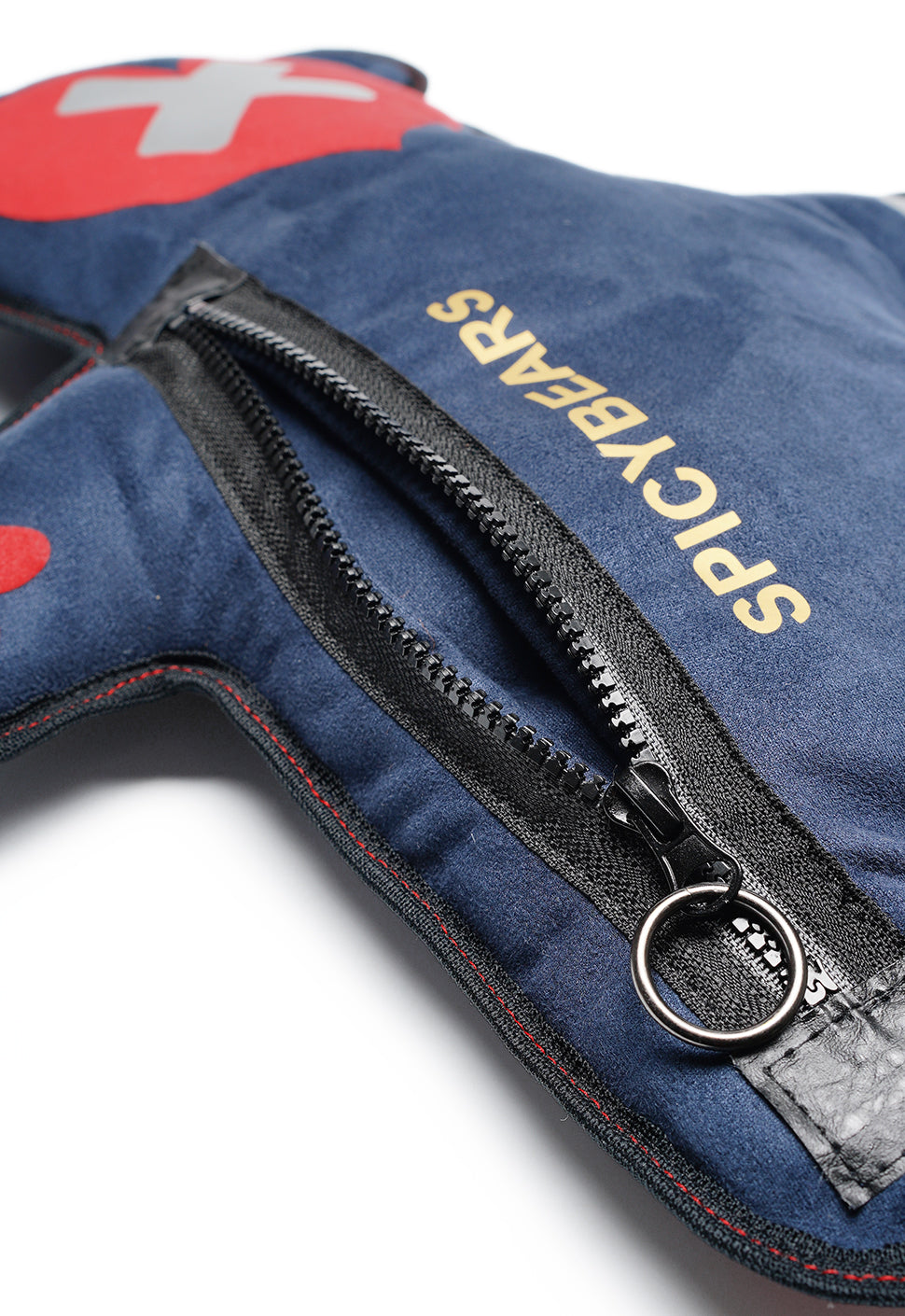 Navy Blue Faux Suede | Silver Reflective | Red Velvet Heart Edition Bear Bag