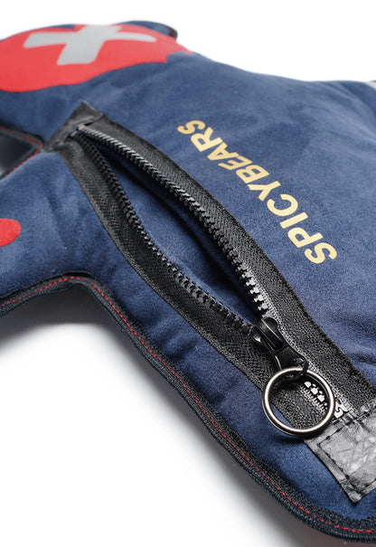 Navy Blue Faux Suede | Silver Reflective | Red Velvet Heart Edition Bear Bag