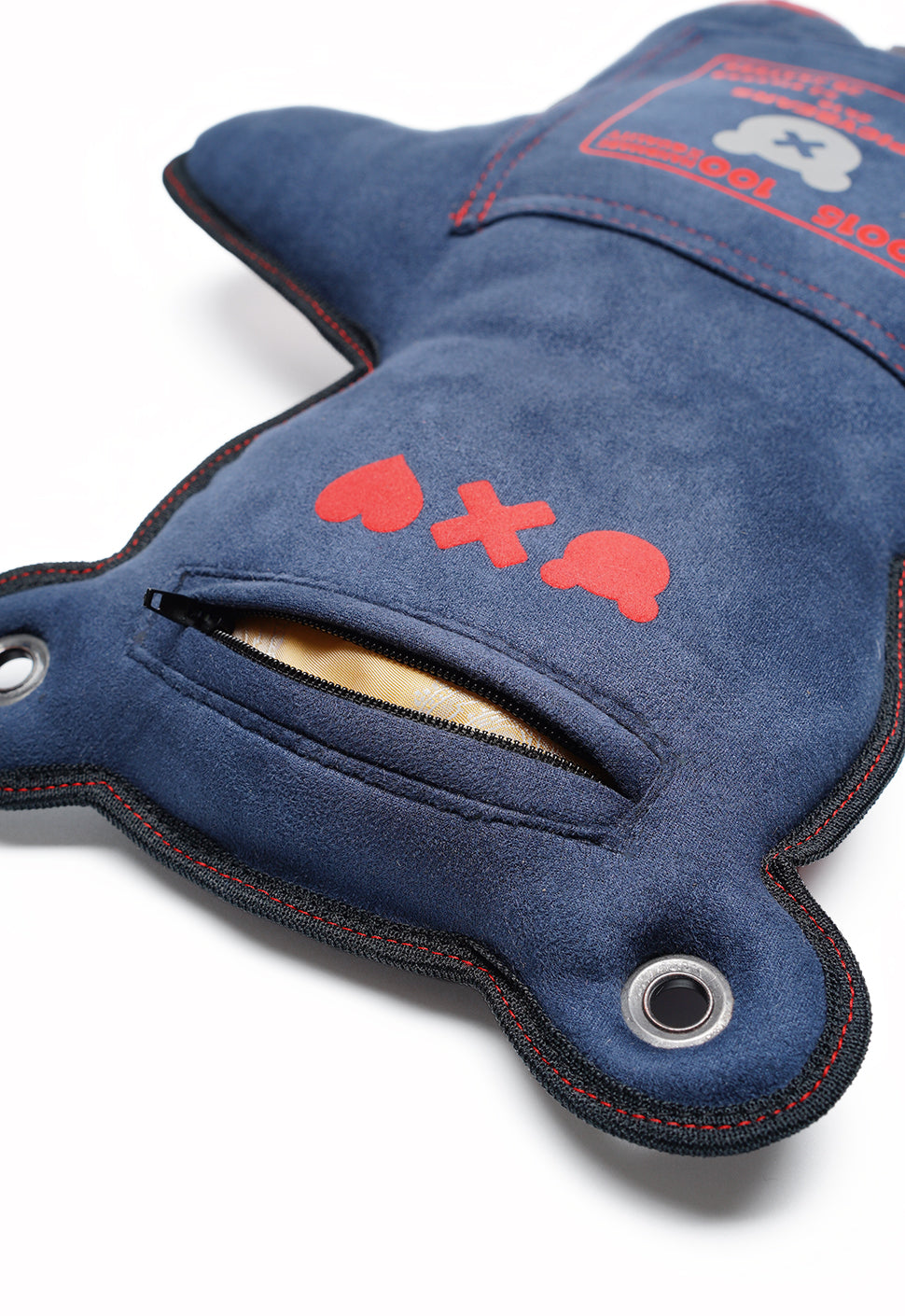 Navy Blue Faux Suede | Silver Reflective | Red Velvet Heart Edition Bear Bag
