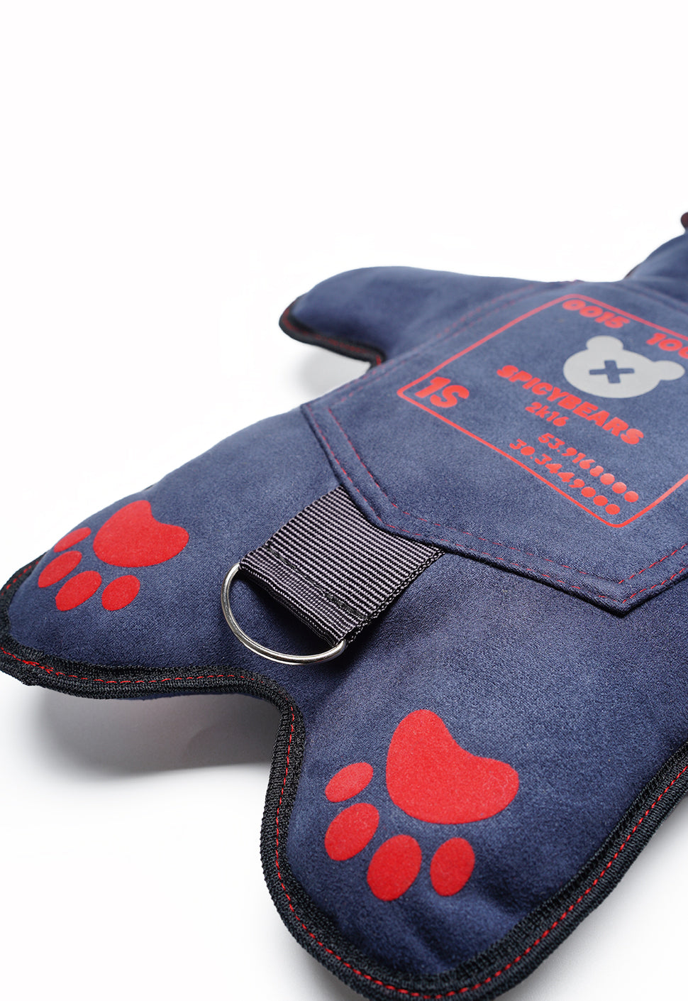 Navy Blue Faux Suede | Silver Reflective | Red Velvet Heart Edition Bear Bag
