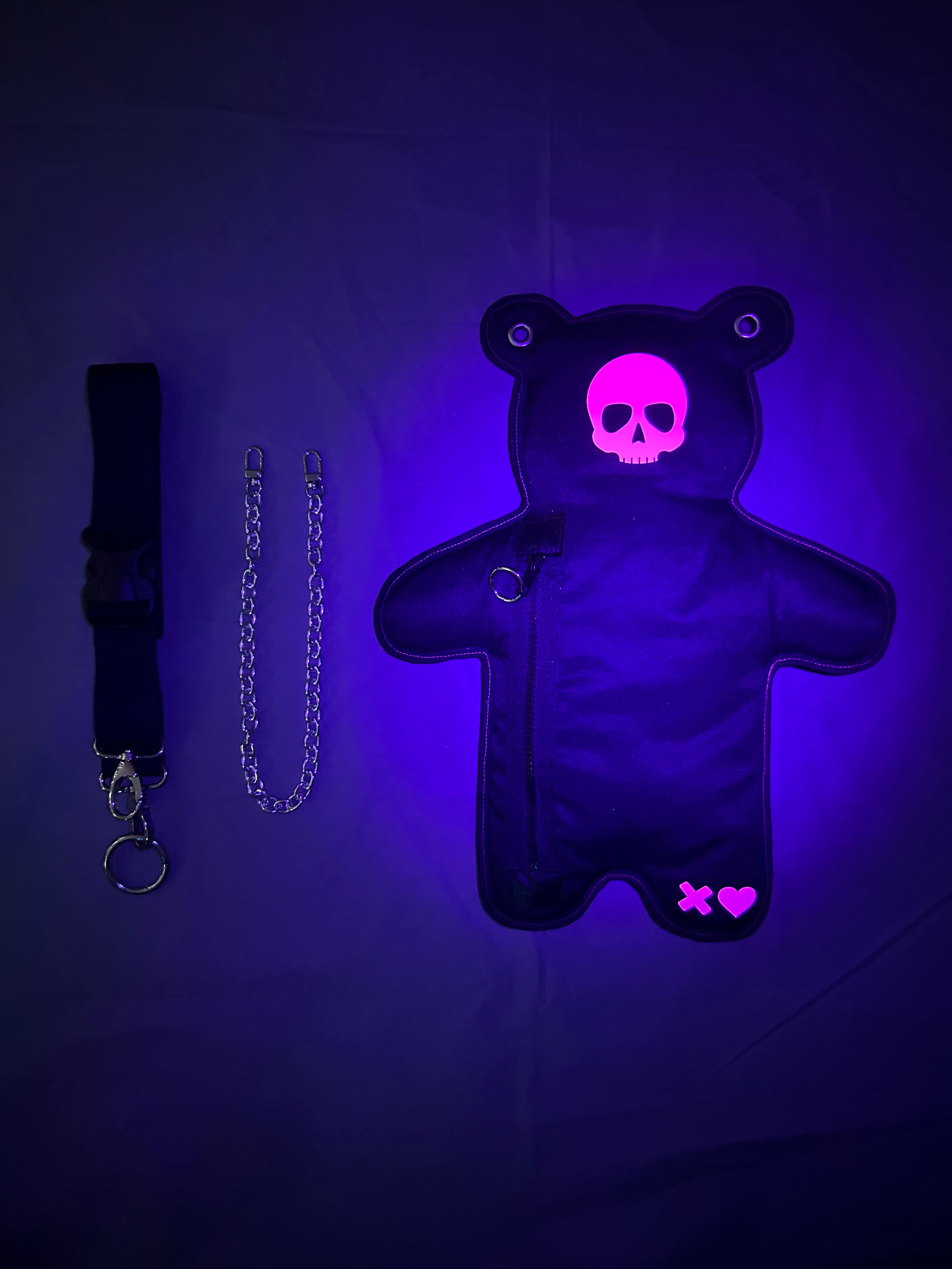 SkullBEARS | Black | Fluorescent Reflective Pink Bear Bag - SPICYBEARS