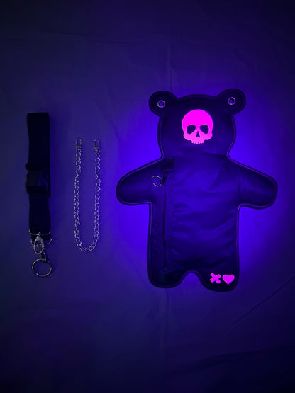 SkullBEARS | Black | Fluorescent Reflective Pink Bear Bag - SPICYBEARS