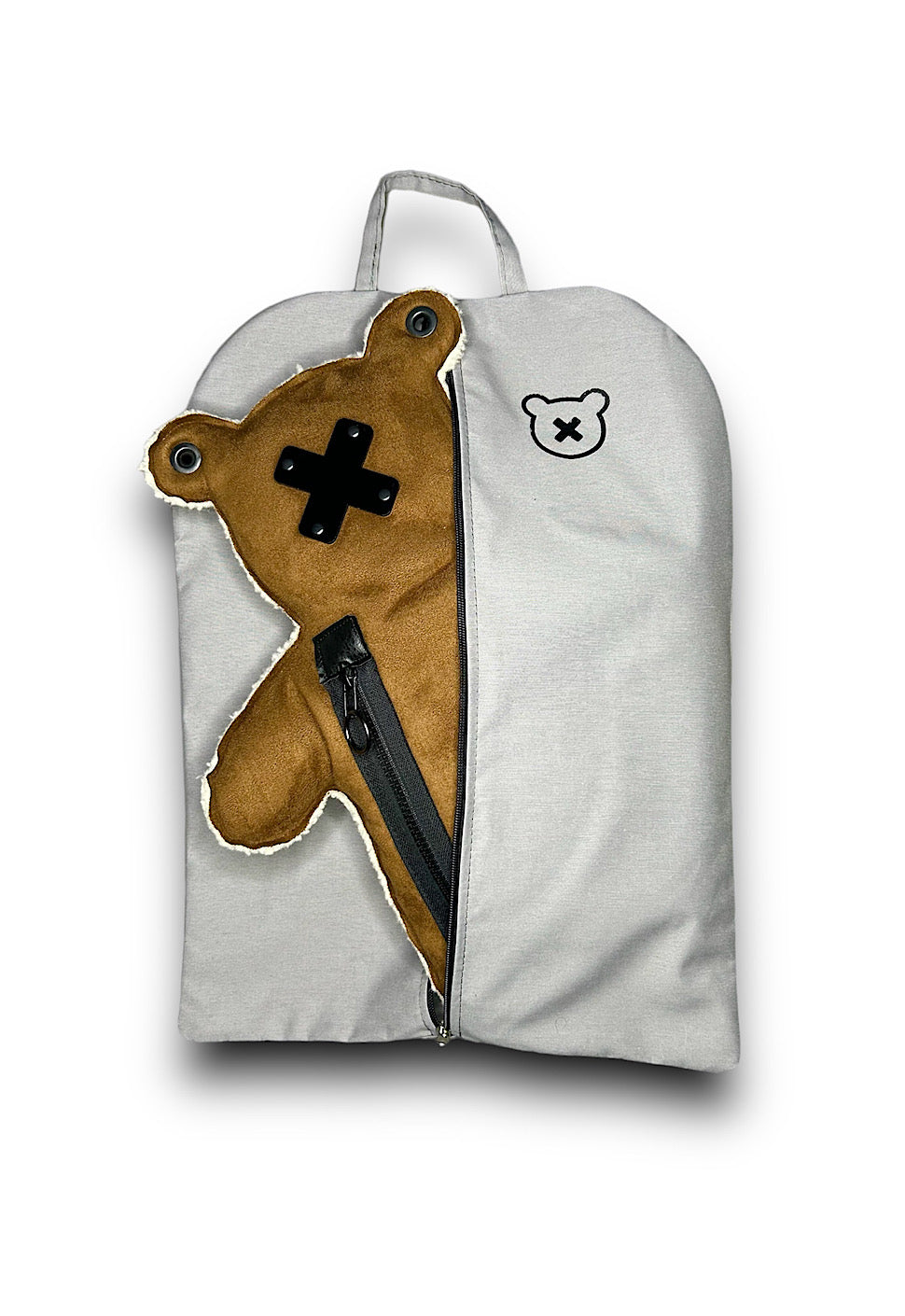 Brown Sherpa With Faux Suede | Black Acrylic Details Bear Bag - SPICYBEARS
