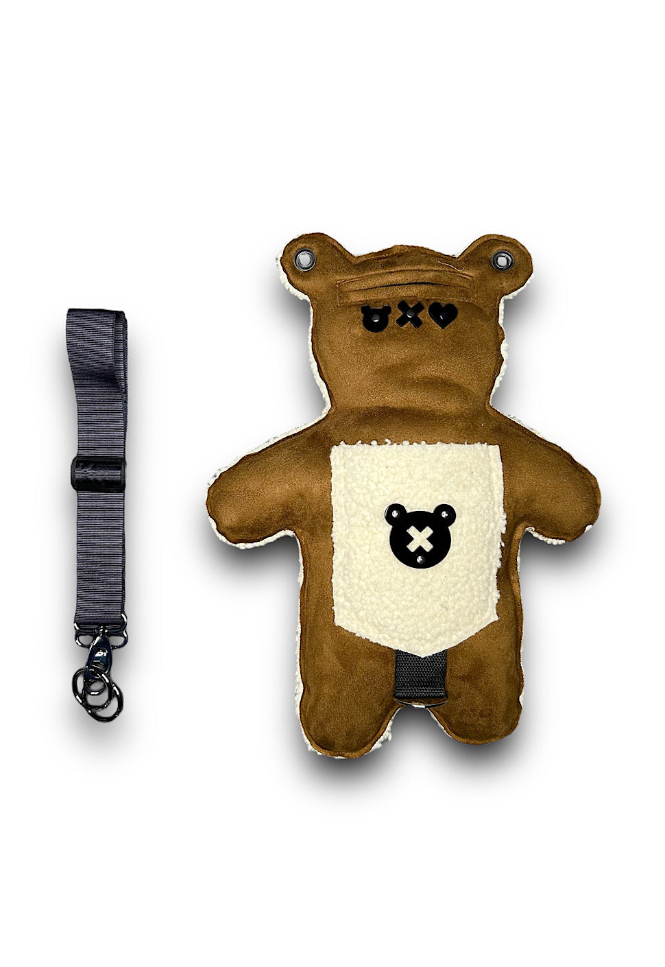 Brown Sherpa With Faux Suede | Black Acrylic Details Bear Bag - SPICYBEARS