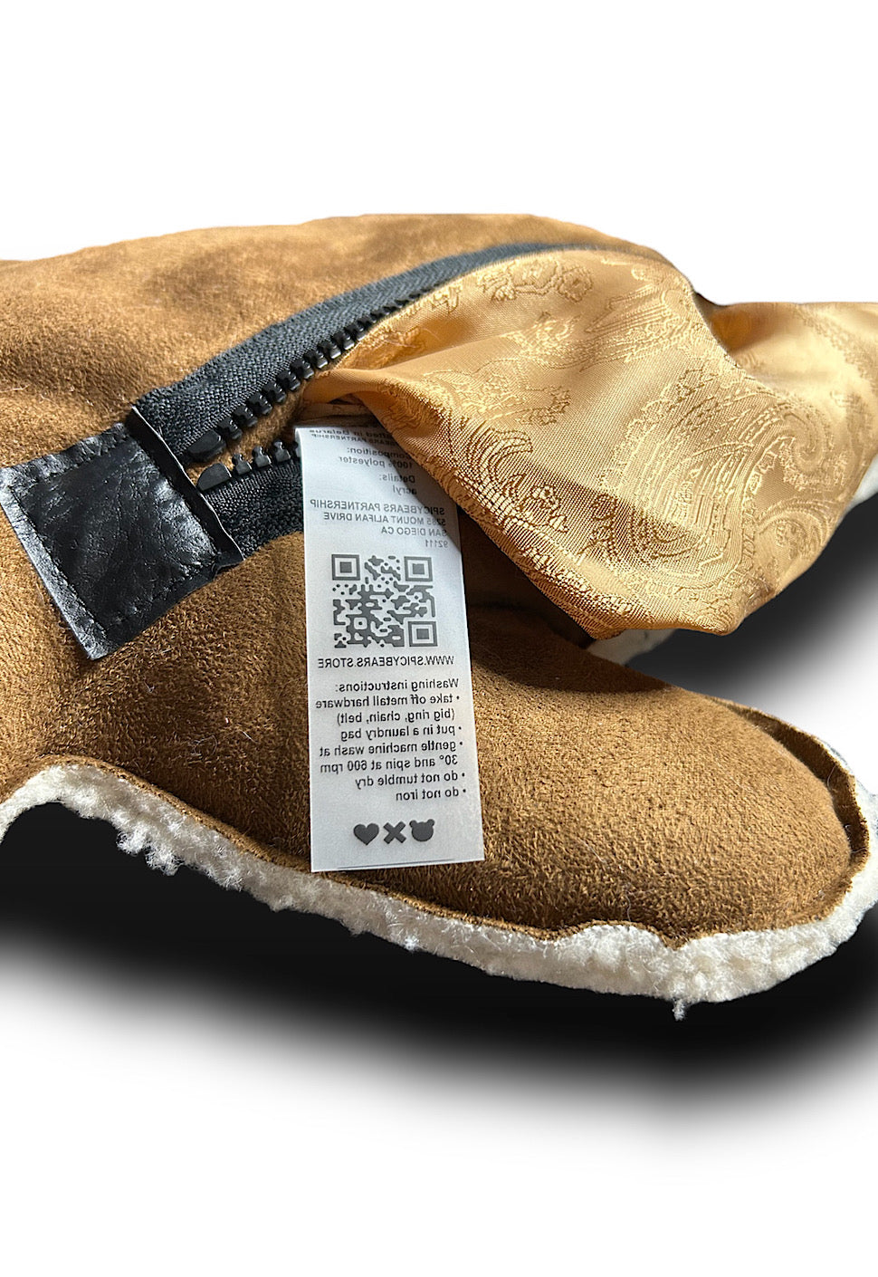 Brown Sherpa With Faux Suede | Black Acrylic Details Bear Bag - SPICYBEARS