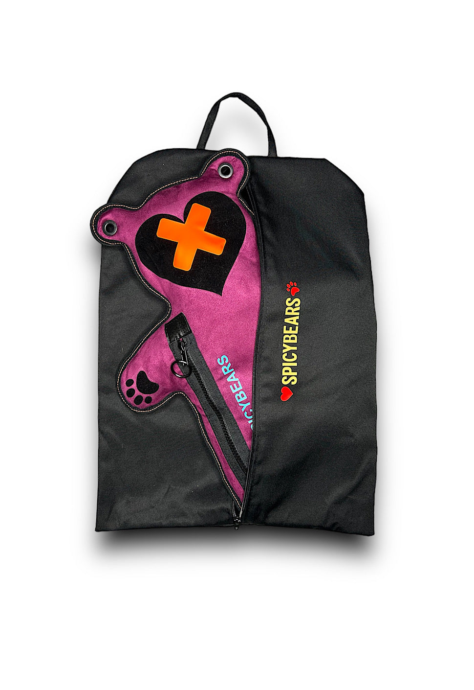 Magenta Faux Suede | Neon Orange | Black Velvet Heart Edition Bear Bag - SPICYBEARS