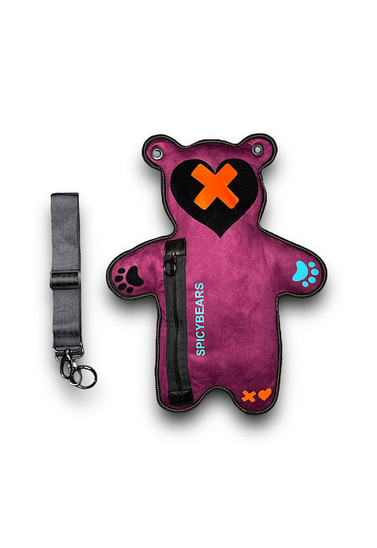 Magenta Faux Suede | Neon Orange | Black Velvet Heart Edition Bear Bag - SPICYBEARS
