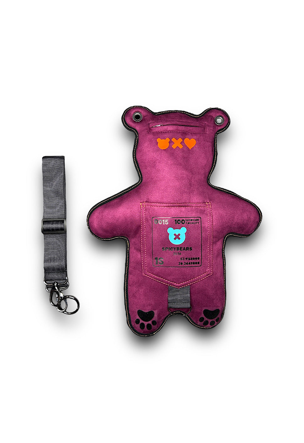 Magenta Faux Suede | Neon Orange | Black Velvet Heart Edition Bear Bag - SPICYBEARS