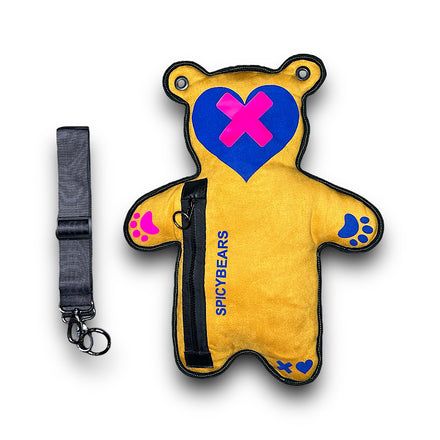Yellow Faux Suede | Neon Pink | Blue Velvet Heart Edition Bear Bag - SPICYBEARS