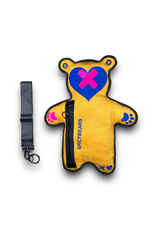 Yellow Faux Suede | Neon Pink | Blue Velvet Heart Edition Bear Bag - SPICYBEARS