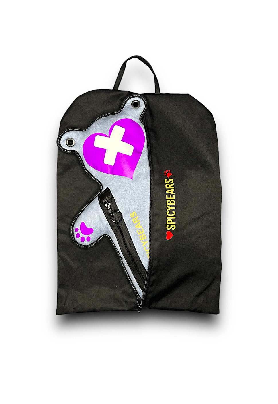 Light Blue Faux Suede | White Reflective | Purple Heart Edition Bear Bag - SPICYBEARS