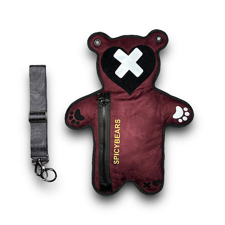 Burgundy Faux Suede | Silver Reflective | Black Velvet Heart Edition Bear Bag - SPICYBEARS