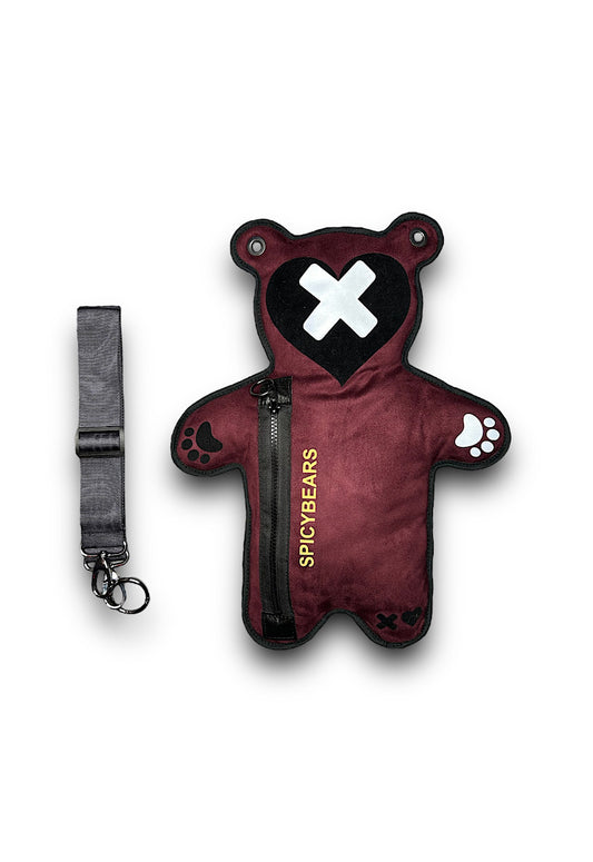 Burgundy Faux Suede | Silver Reflective | Black Velvet Heart Edition Bear Bag - SPICYBEARS