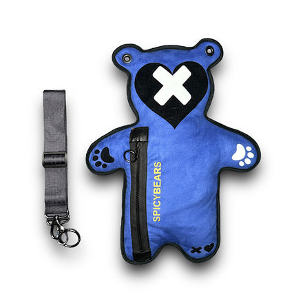 Indigo Faux Suede | White Reflective | Black Velvet Heart Edition Bear Bag - SPICYBEARS